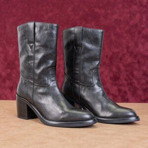 Jeffrey Campbell Women Desert Cowboy Western Black Leather Pull Tab Boots sz 6.5